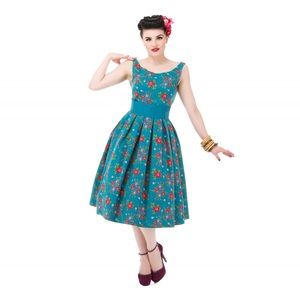 Lindy Bop Audrey Dress in Turquoise Floral